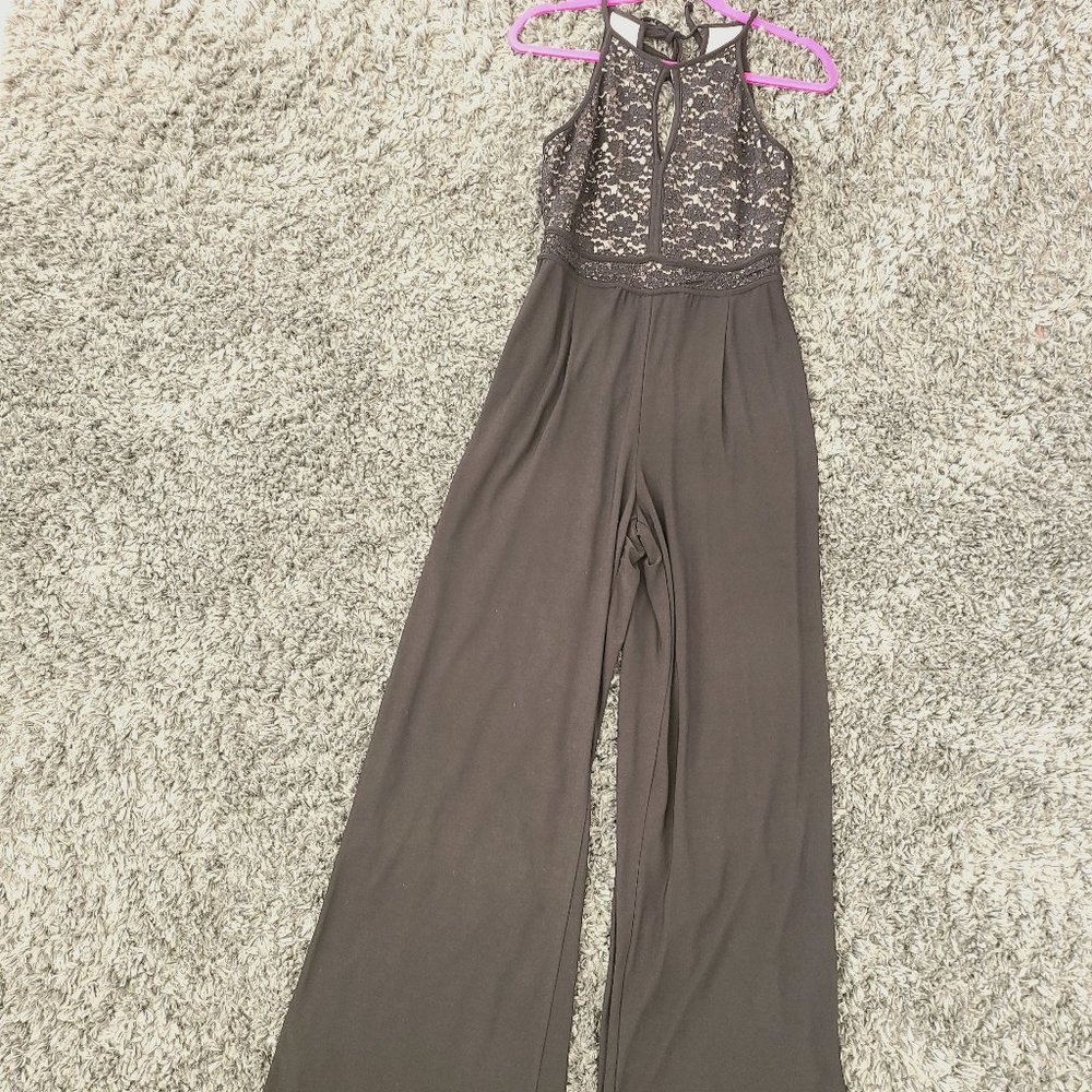 NIGHTWAY Black Sequined Lace Jumpsuit size 10